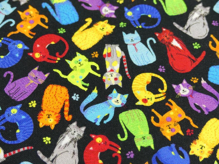 Preview: Patchworkstoff mini bunte Katzen Details